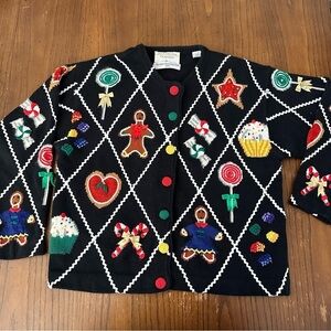 Marisa Christina Classics knit ugly christmas Cardigan Sweater L